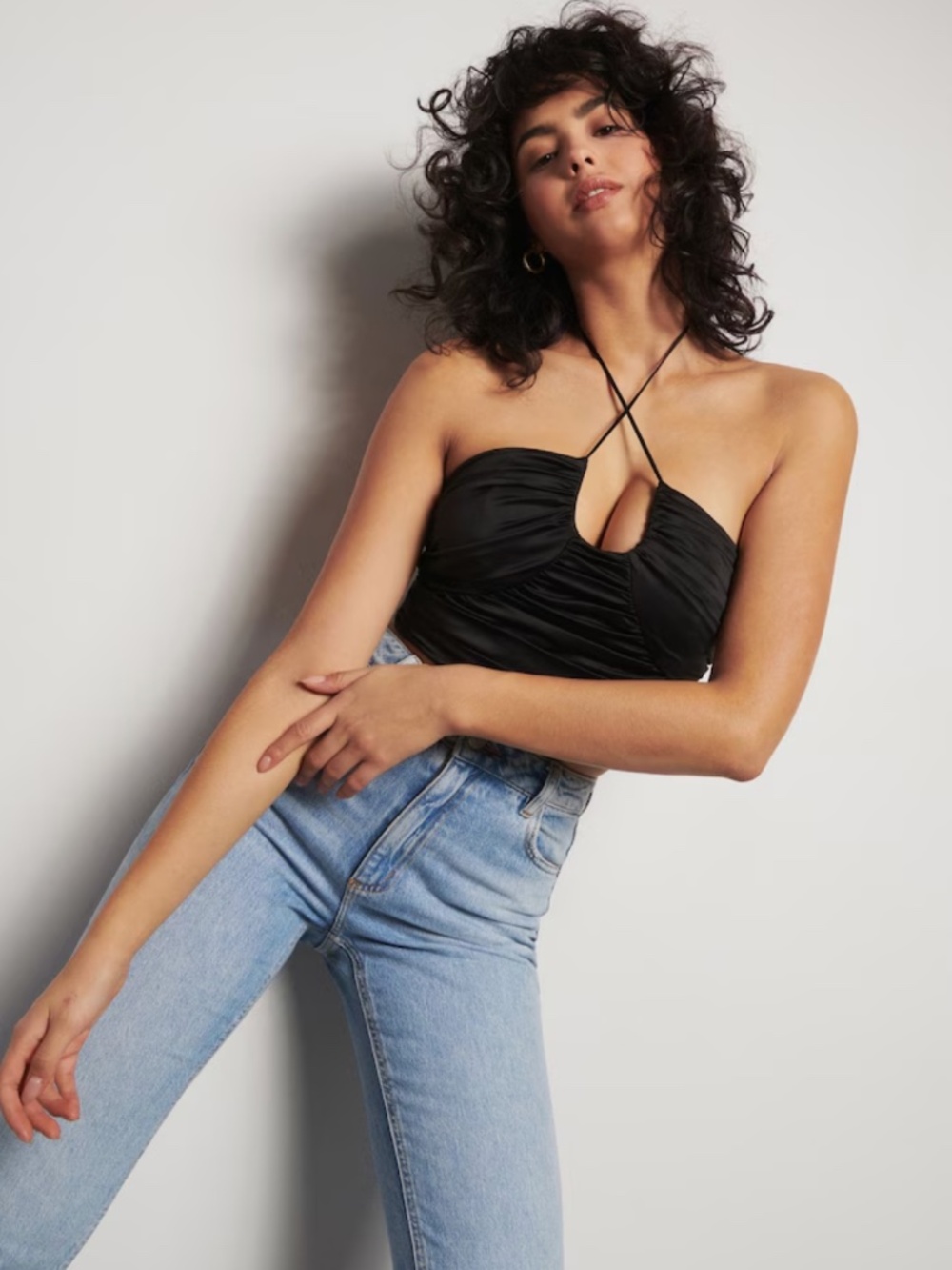 Dynamite Ruched Satin Halter Top